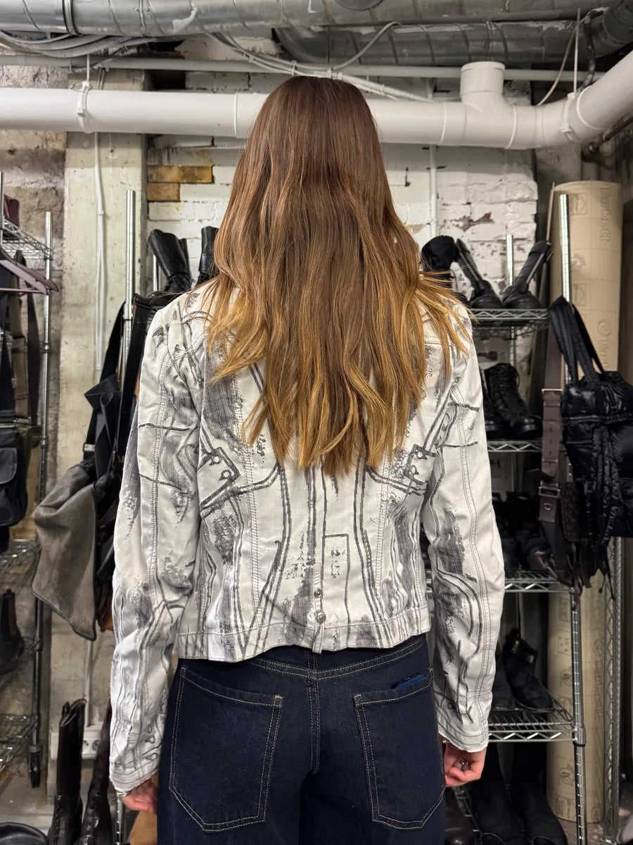 2000s Marithé + François Girbaud White & Grey Trompe L’oeil Jacket DDNCGMJ 2