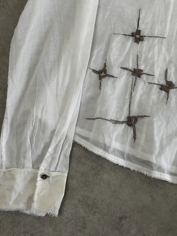 2000s Marithé + François Girbaud White Embroidered Stars Shirt UAVtJoK 8