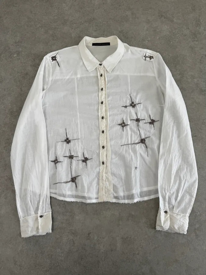 2000s Marithé + François Girbaud White Embroidered Stars Shirt UAVtJoK 0