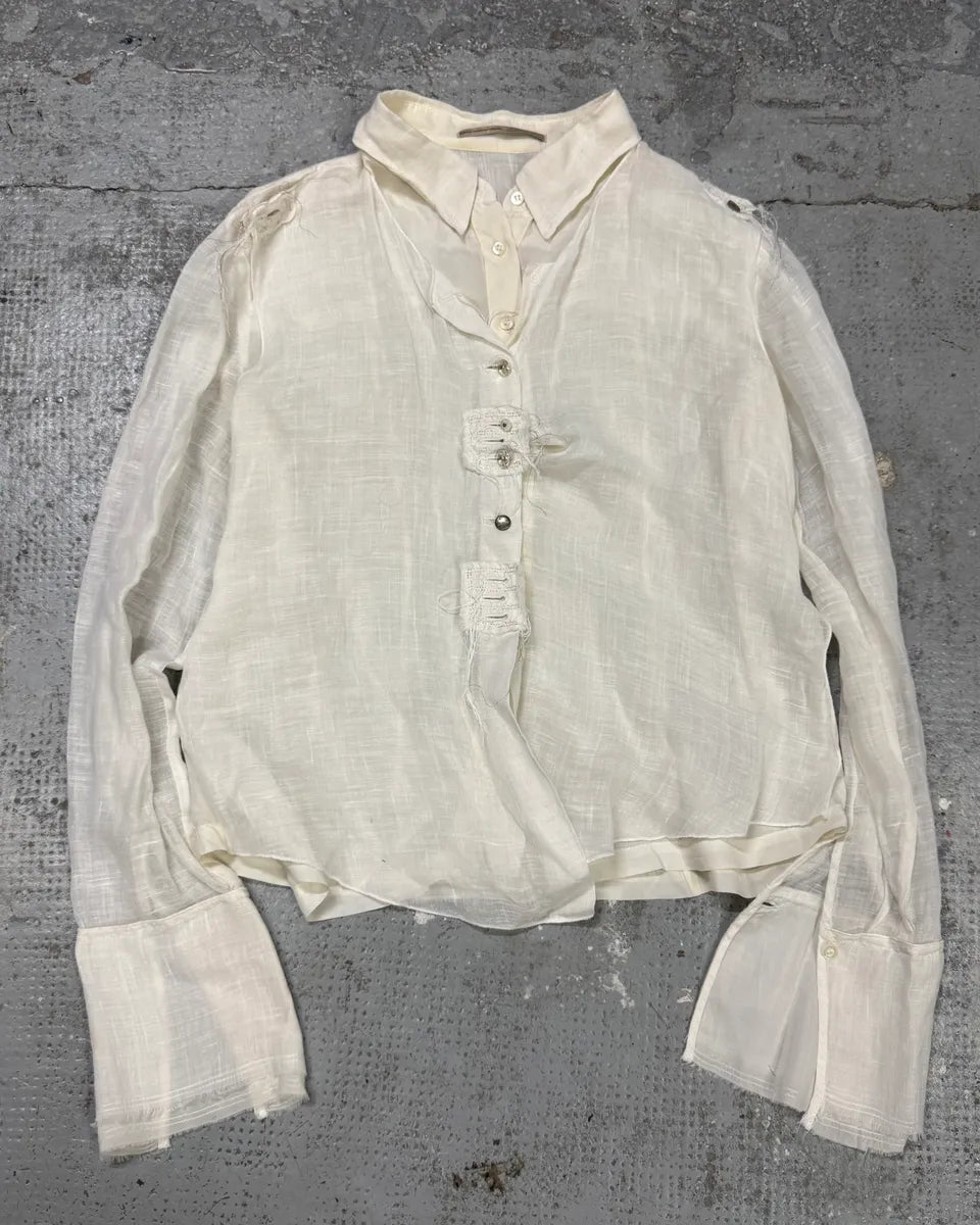 2000s Marithé + François Girbaud White Linen Shirt kFKPQoh 0