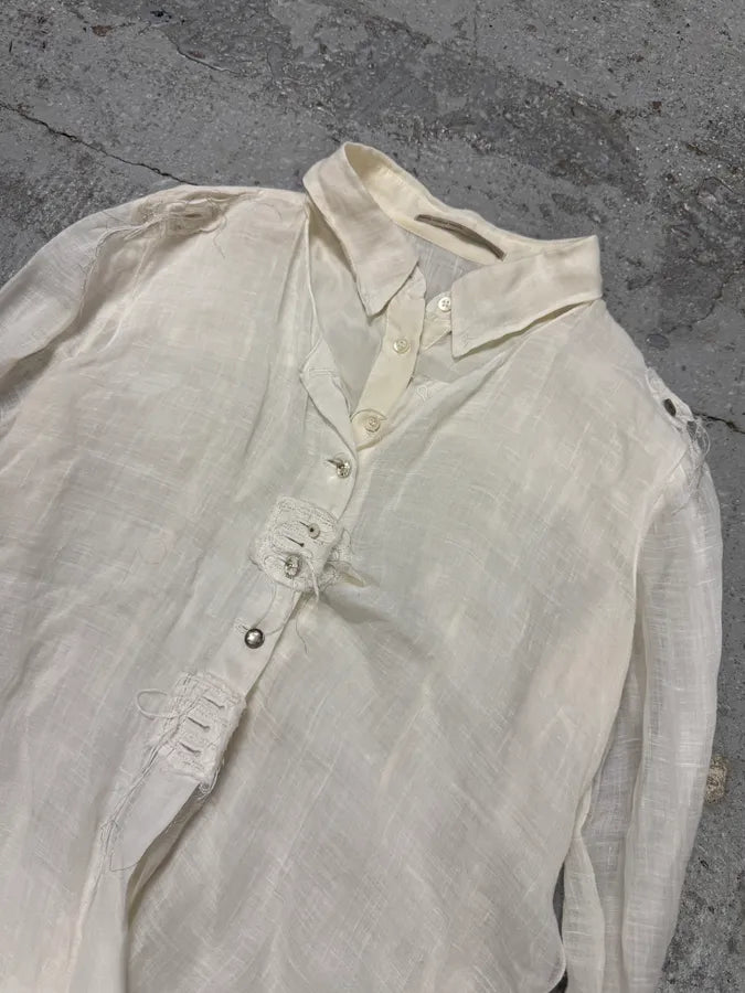 2000s Marithé + François Girbaud White Linen Shirt kFKPQoh 3