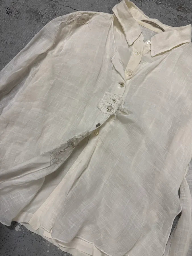 2000s Marithé + François Girbaud White Linen Shirt kFKPQoh 6