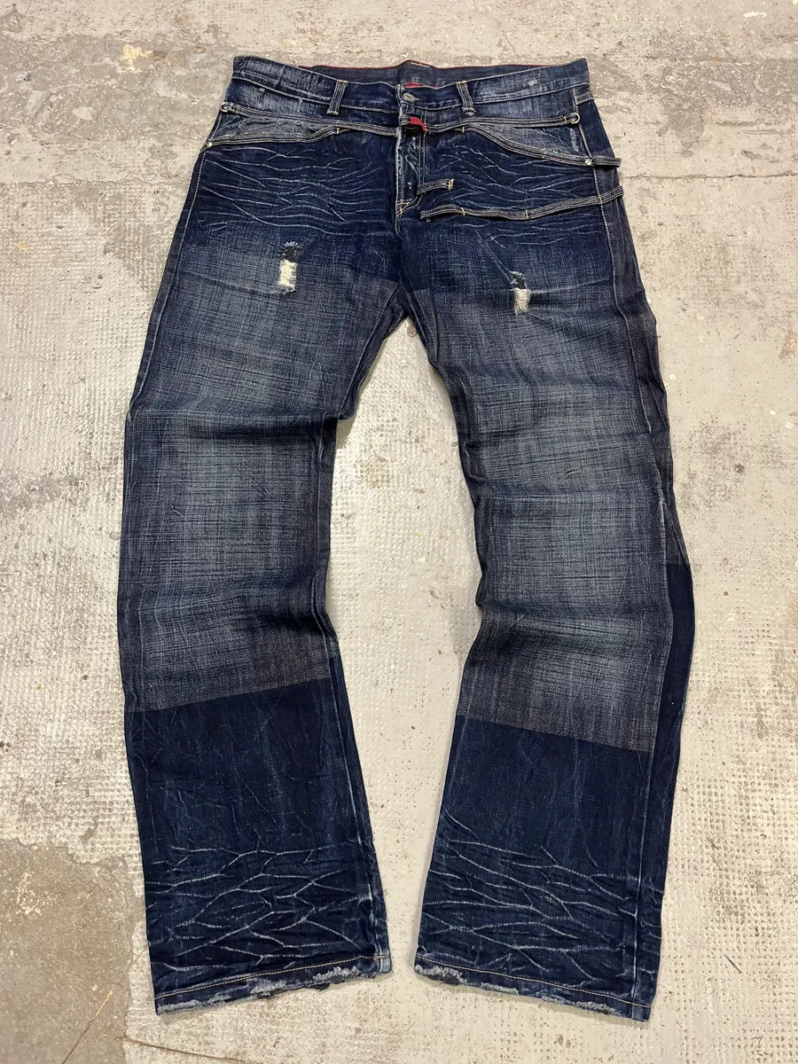 2000s Marithé + François Gurbaud Blue Distressed Washed Denim Jeans ZzGquVD 0