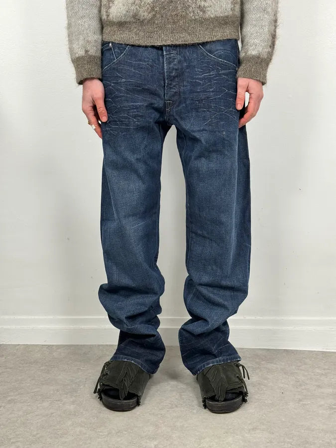 2000s Marithé + François Gurbaud Blue Distressed Washed Denim Jeans ZzGquVD 1