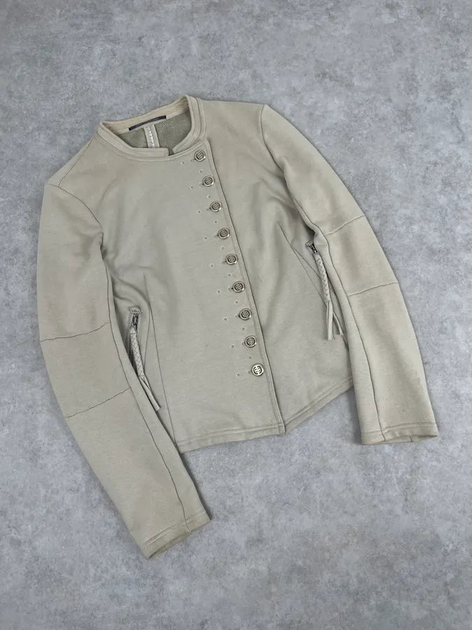 2000s Marithé +François Girbaud Asymmetrical Beige Buttoned Cardigan Jacket sZMZHgL 3