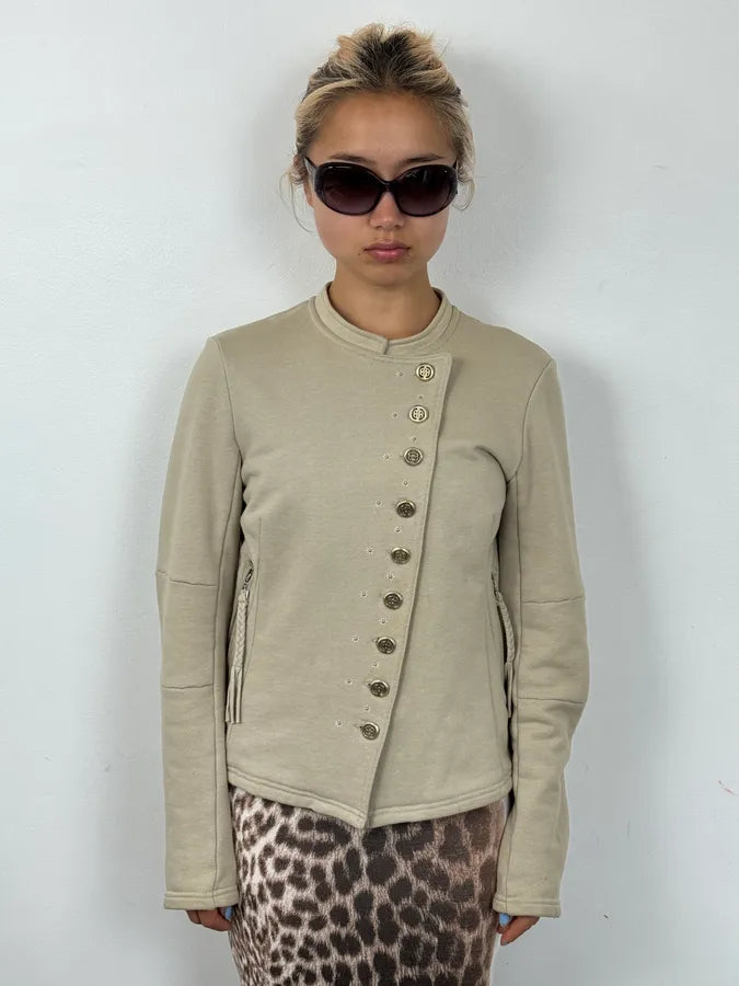 2000s Marithé +François Girbaud Asymmetrical Beige Buttoned Cardigan Jacket sZMZHgL 1