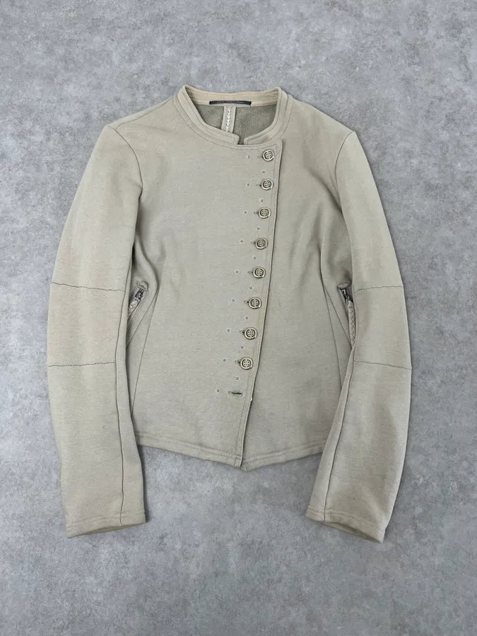 2000s Marithé +François Girbaud Asymmetrical Beige Buttoned Cardigan Jacket sZMZHgL 0