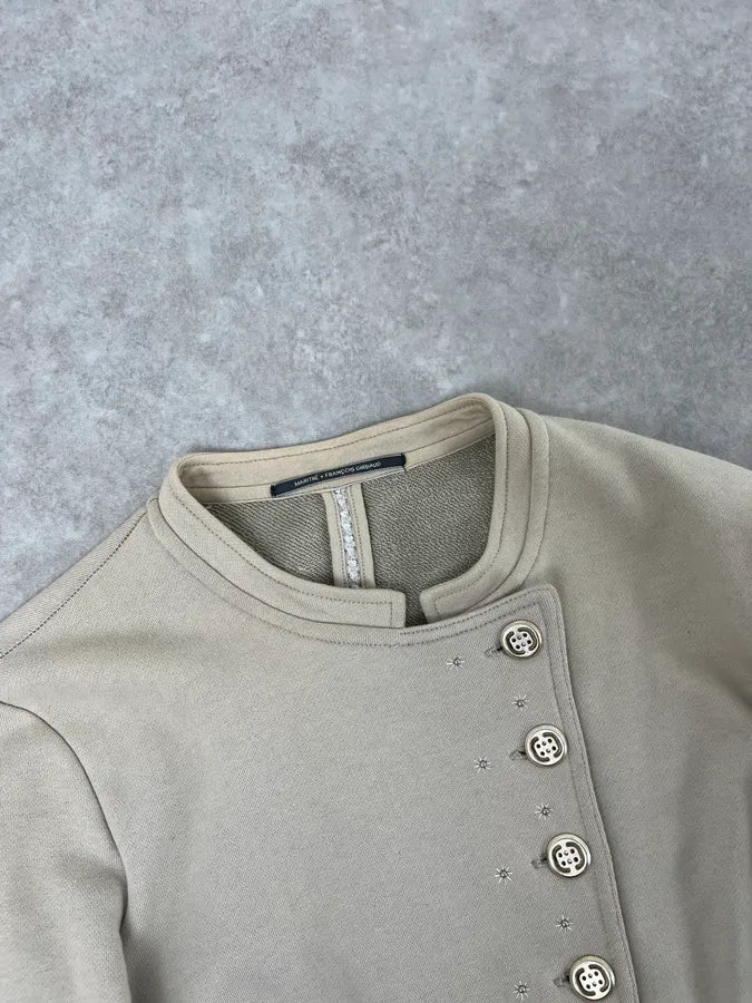 2000s Marithé +François Girbaud Asymmetrical Beige Buttoned Cardigan Jacket sZMZHgL 4