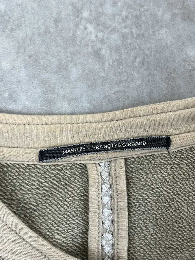 2000s Marithé +François Girbaud Asymmetrical Beige Buttoned Cardigan Jacket sZMZHgL 8