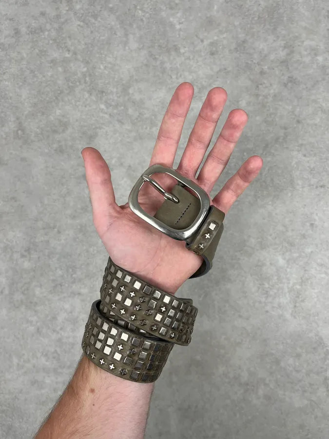 2000s Marithe + Francois Girbaud Olive Studded Belt qCwOKYP 1