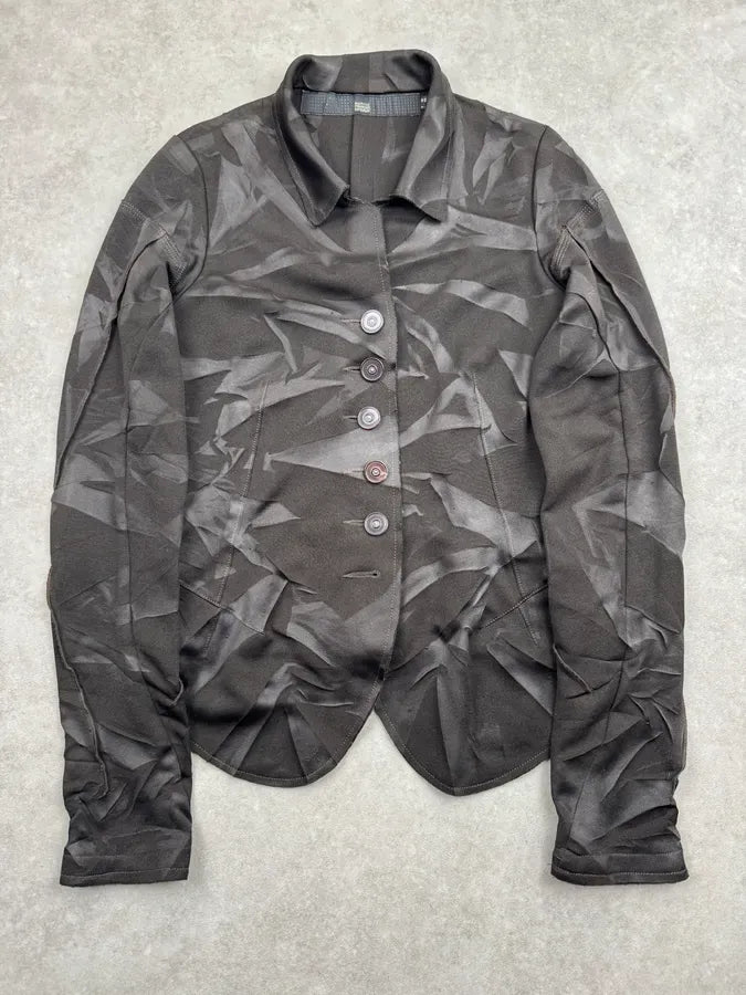2000s Marithé + François Girbaud Brown Nylon Abstract Patterned Blazer Jacket AlPnVxN 0