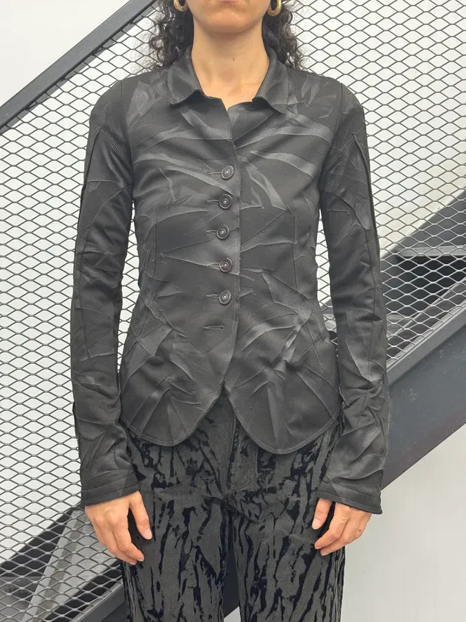 2000s Marithé + François Girbaud Brown Nylon Abstract Patterned Blazer Jacket AlPnVxN 3