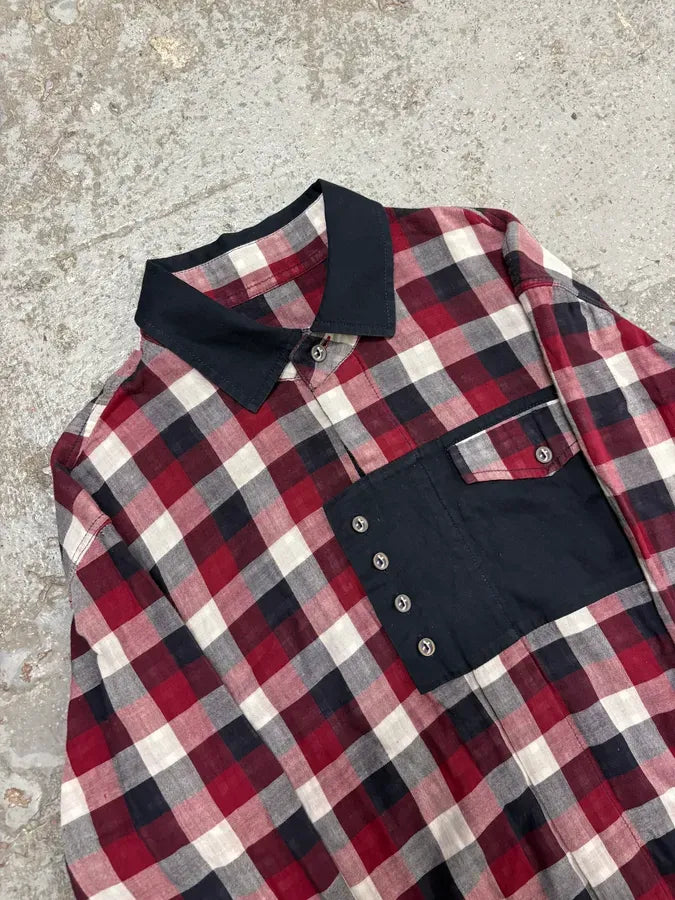 2000s Marithé + François Girbaud Checked Red & Navy Utility Overshirt tGEsUbv 4