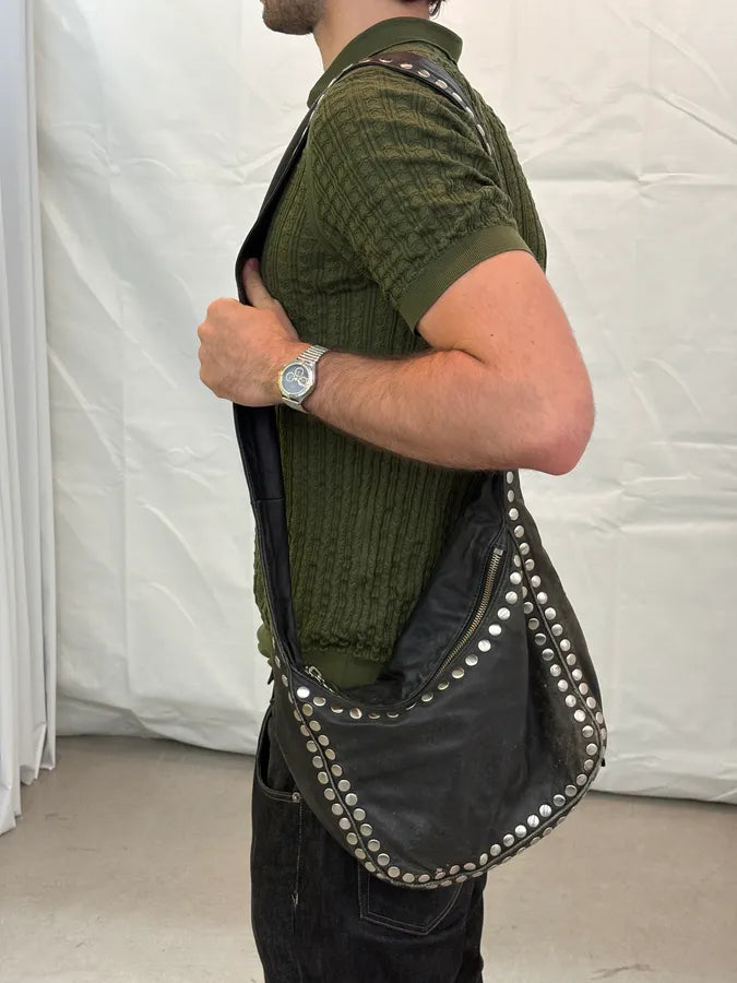 2000s Marni Black Leather Studded Crossbody Bag FRQLuYS 2