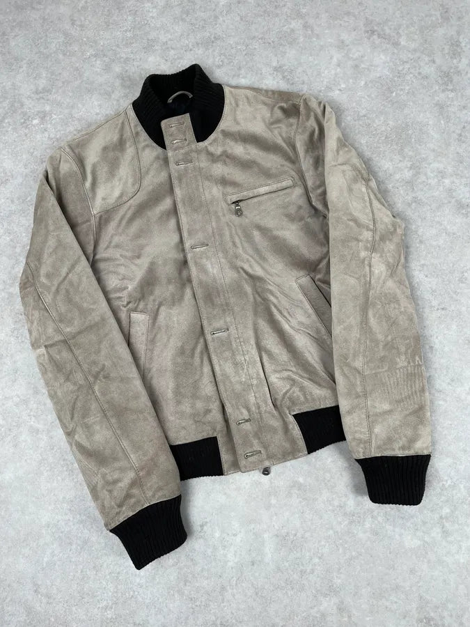 2000s Massimo Rebecchi Beige Suede Leather Jacket SMXUtZC 3