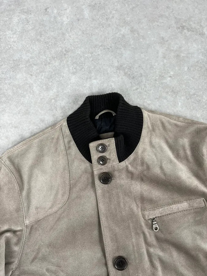 2000s Massimo Rebecchi Beige Suede Leather Jacket SMXUtZC 4
