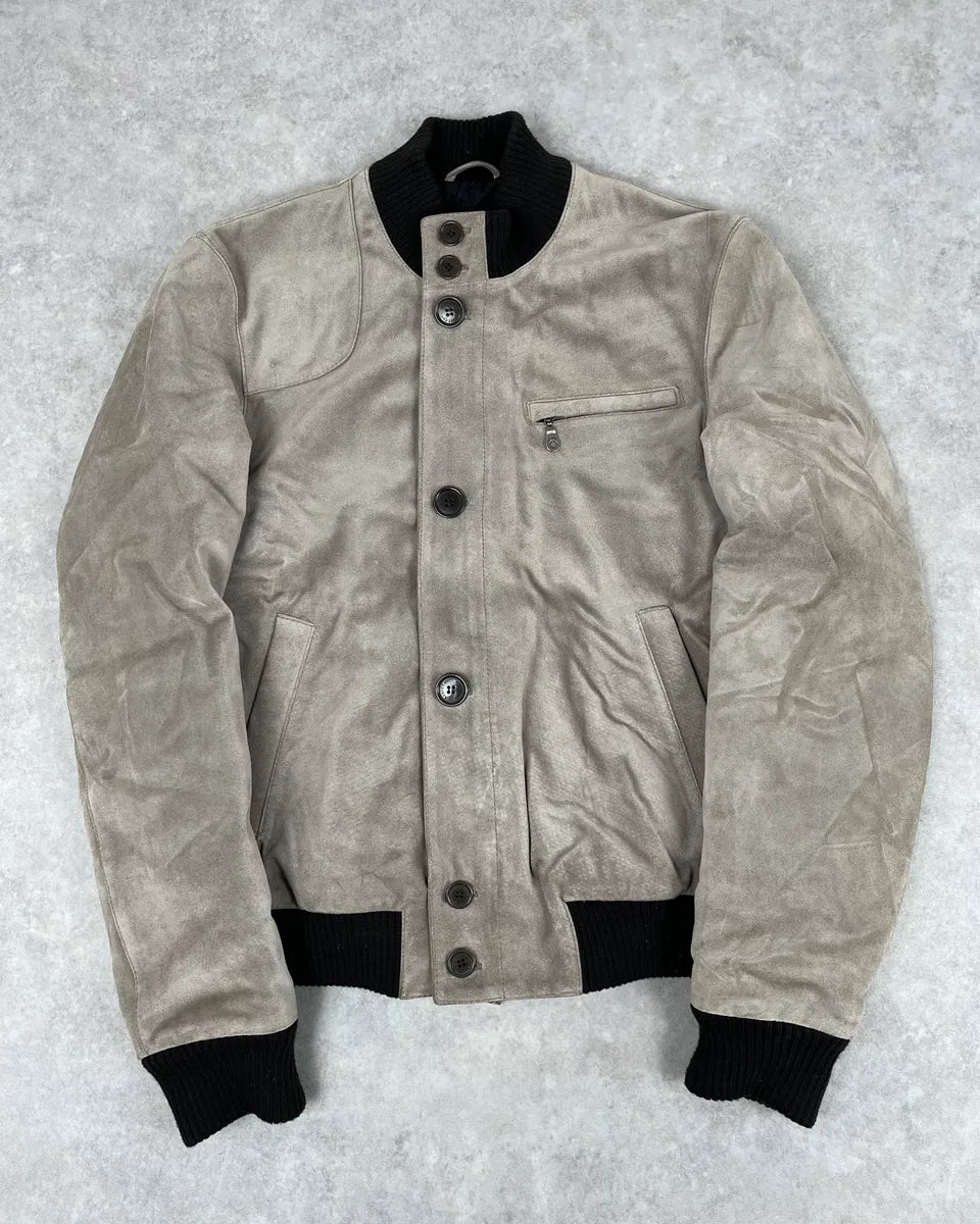 2000s Massimo Rebecchi Beige Suede Leather Jacket SMXUtZC 0