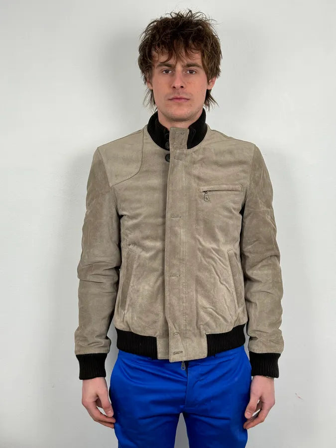 2000s Massimo Rebecchi Beige Suede Leather Jacket SMXUtZC 1