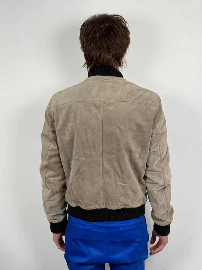 2000s Massimo Rebecchi Beige Suede Leather Jacket SMXUtZC 2