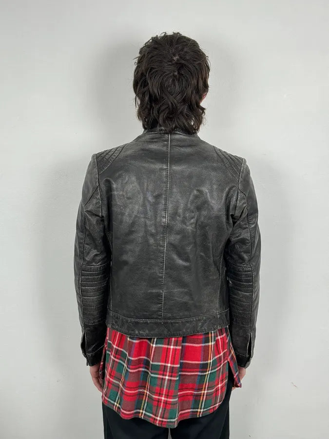 2000s Massimo Rebecchi Biker Black Eroded Leather Jacket vlCQMbf 2