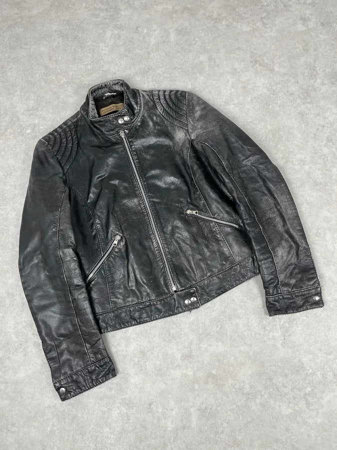 2000s Massimo Rebecchi Biker Black Eroded Leather Jacket vlCQMbf 4
