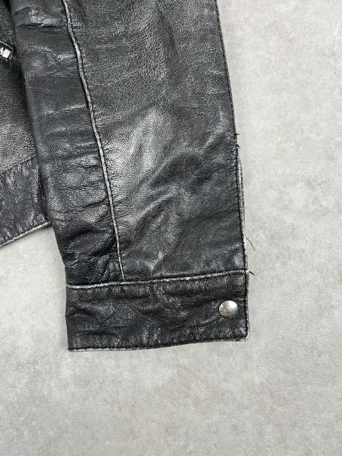 2000s Massimo Rebecchi Biker Black Eroded Leather Jacket vlCQMbf 8