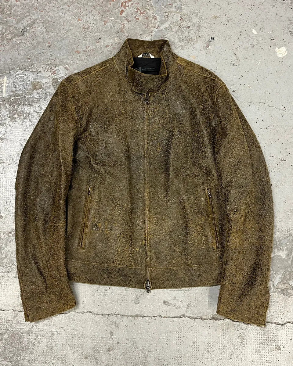 2000s Massimo Rebecchi Biker Raw Brown Leather Jacket AROkUDK 0