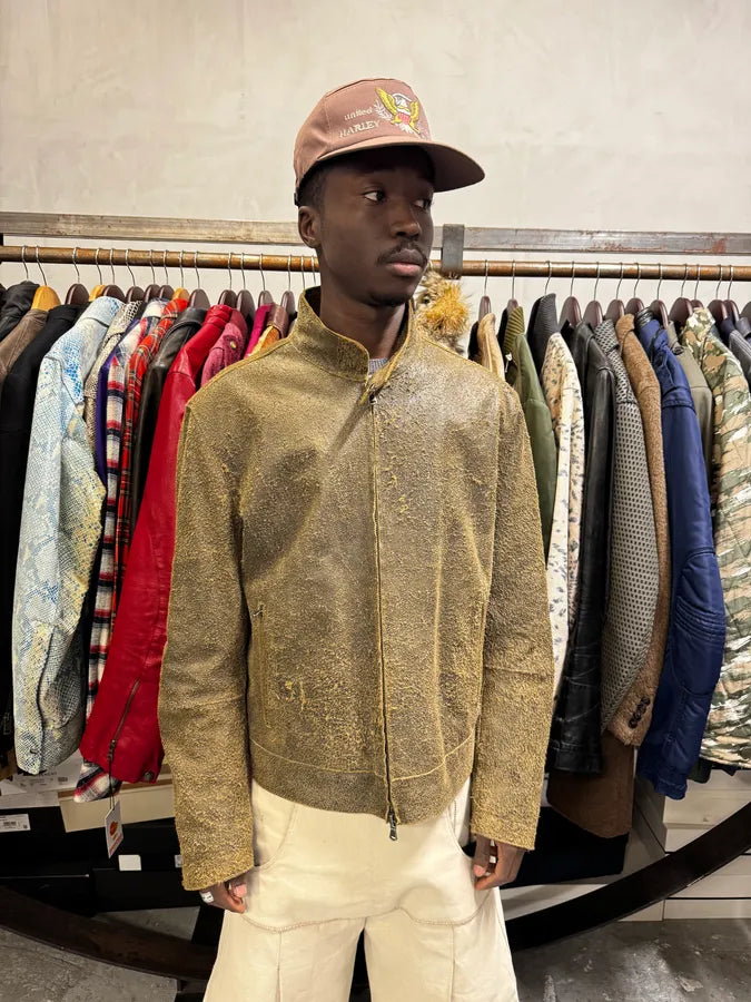 2000s Massimo Rebecchi Biker Raw Brown Leather Jacket AROkUDK 1