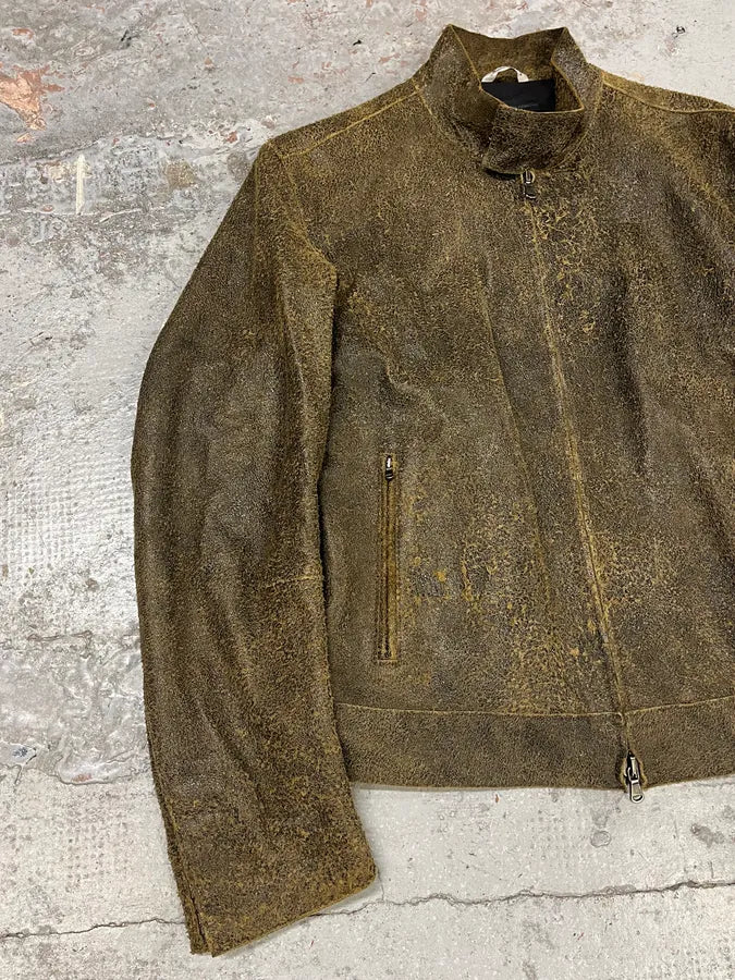 2000s Massimo Rebecchi Biker Raw Brown Leather Jacket AROkUDK 3