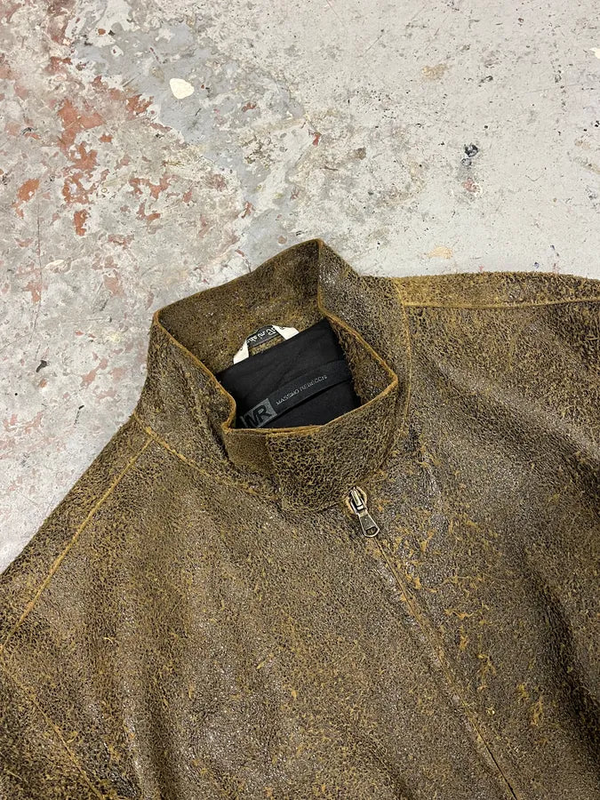 2000s Massimo Rebecchi Biker Raw Brown Leather Jacket AROkUDK 4