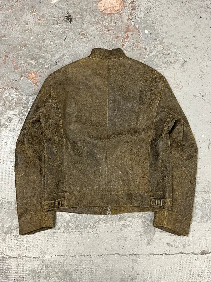 2000s Massimo Rebecchi Biker Raw Brown Leather Jacket AROkUDK 5