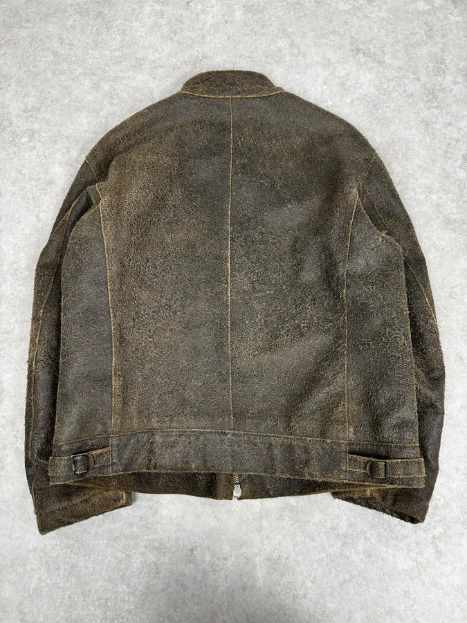 2000s Massimo Rebecchi Biker Raw Brown Leather Jacket wJEmlFB 1