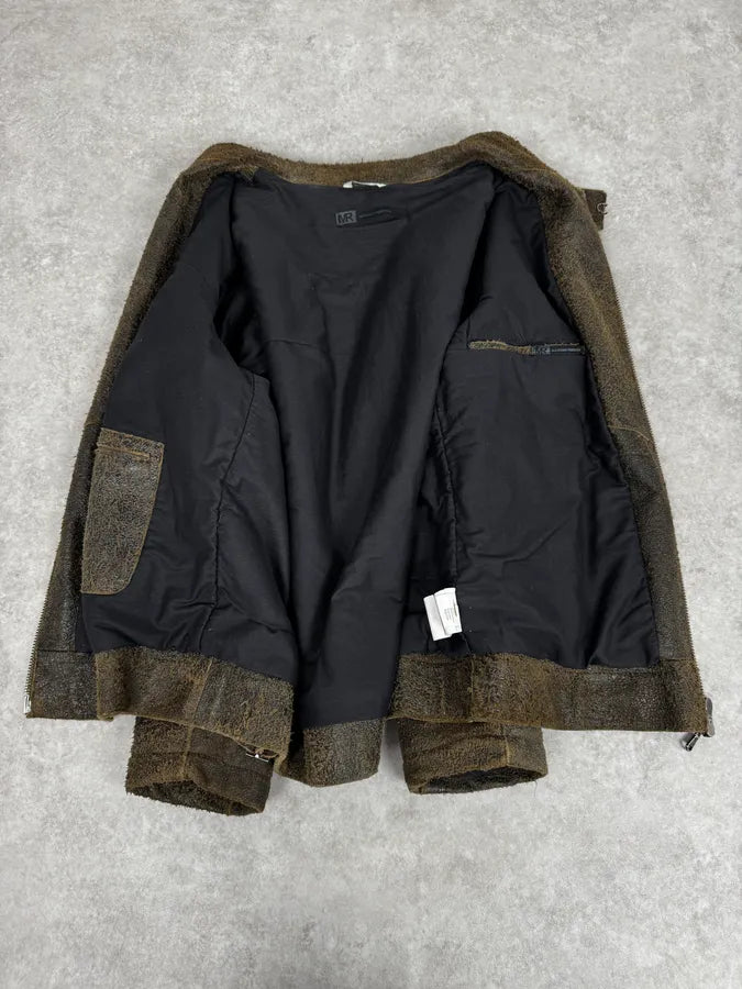 2000s Massimo Rebecchi Biker Raw Brown Leather Jacket wJEmlFB 2