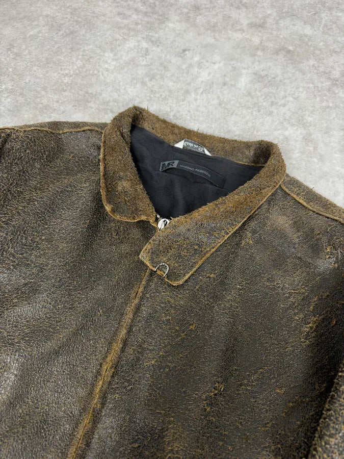 2000s Massimo Rebecchi Biker Raw Brown Leather Jacket wJEmlFB 3