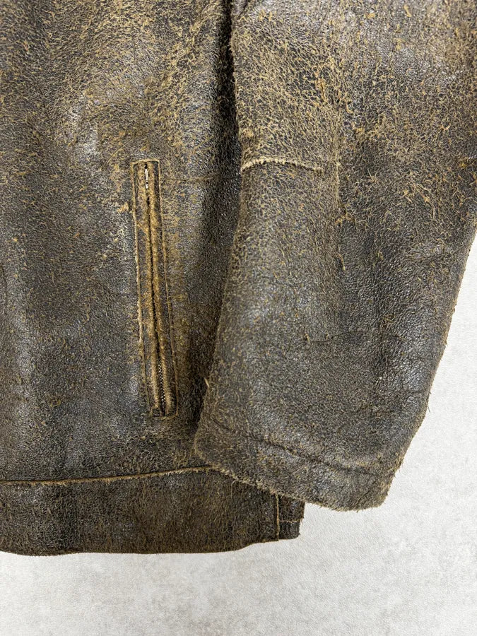 2000s Massimo Rebecchi Biker Raw Brown Leather Jacket wJEmlFB 8