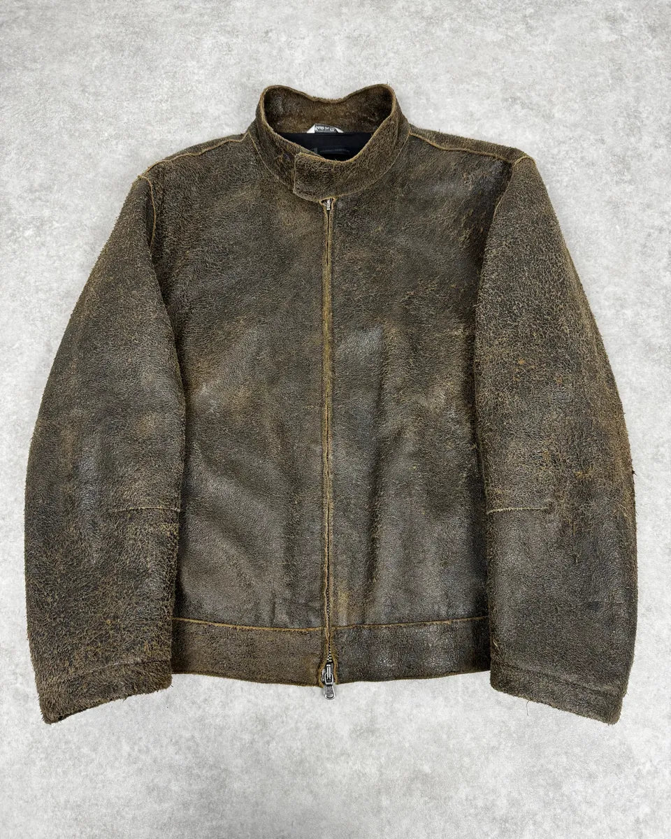 2000s Massimo Rebecchi Biker Raw Brown Leather Jacket wJEmlFB 0