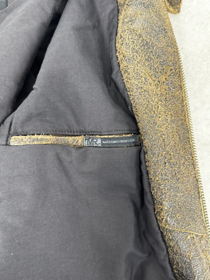 2000s Massimo Rebecchi Biker Raw Brown Leather Jacket wJEmlFB 12