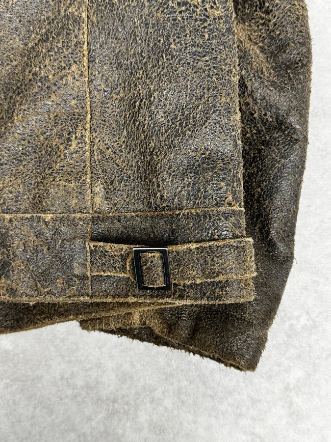 2000s Massimo Rebecchi Biker Raw Brown Leather Jacket wJEmlFB 9