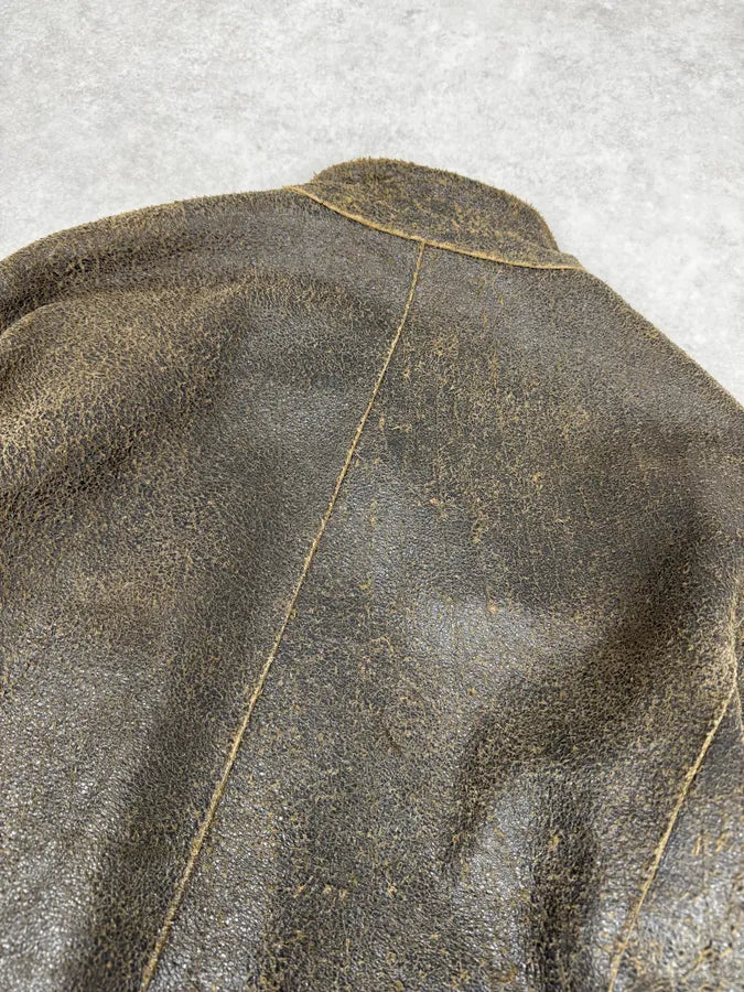 2000s Massimo Rebecchi Biker Raw Brown Leather Jacket wJEmlFB 7