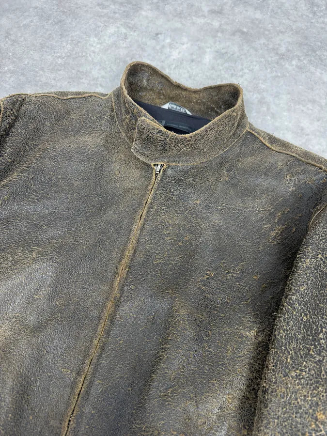 2000s Massimo Rebecchi Biker Raw Brown Leather Jacket wJEmlFB 4