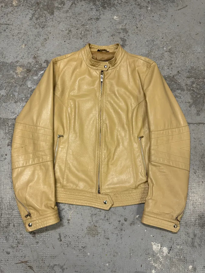 2000s Massimo Rebecchi Biker White Cream Leather Jacket yWQzaoD 0