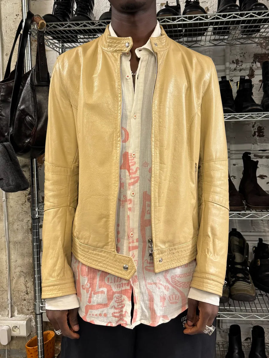 2000s Massimo Rebecchi Biker White Cream Leather Jacket yWQzaoD 1