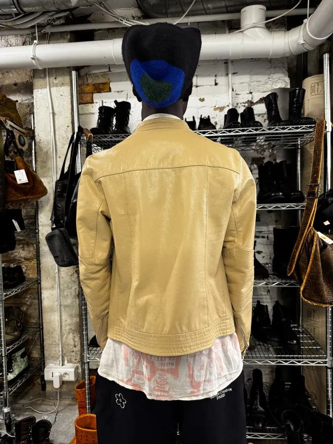 2000s Massimo Rebecchi Biker White Cream Leather Jacket yWQzaoD 2