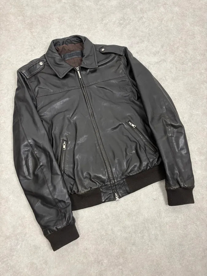 2000s Massimo Rebecchi Black Classy Leather Jacket IHsuXqS 3