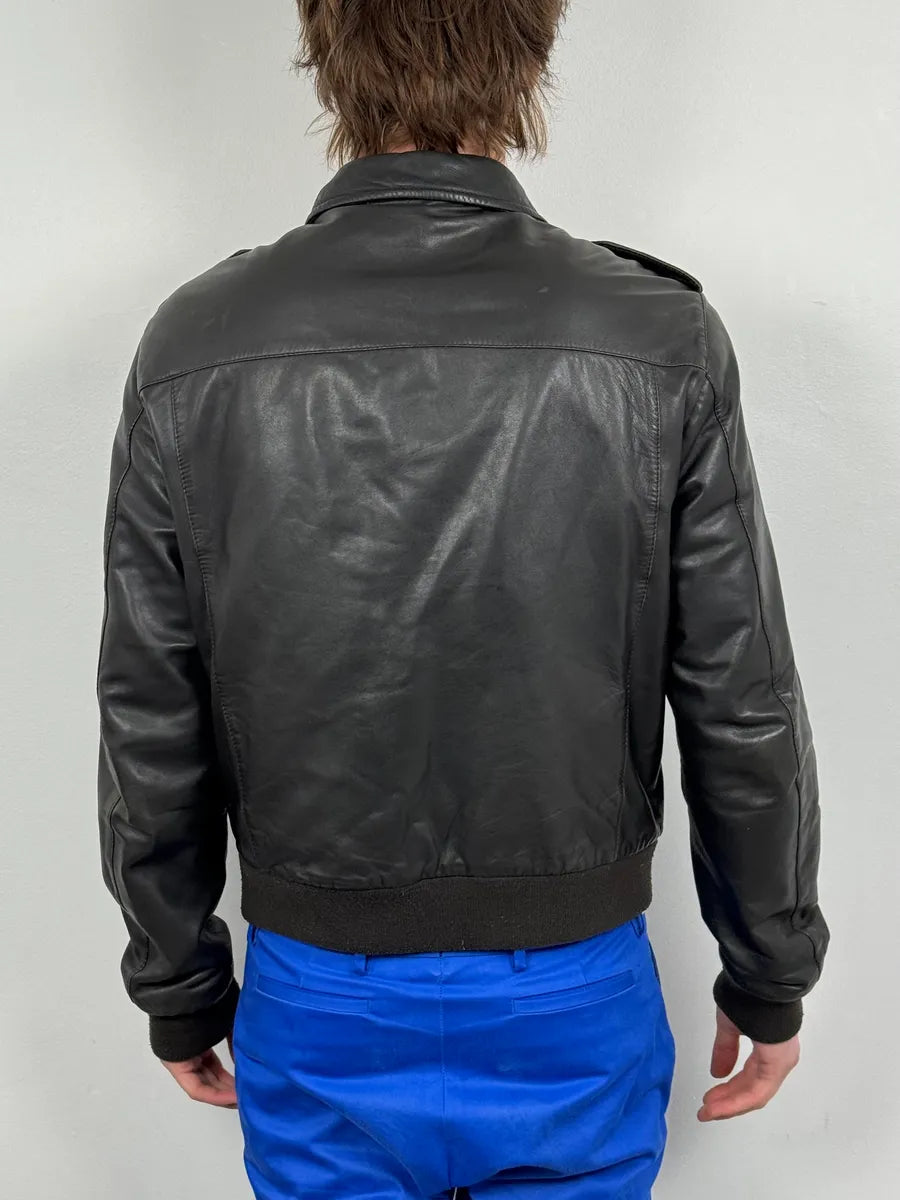 2000s Massimo Rebecchi Black Classy Leather Jacket IHsuXqS 2