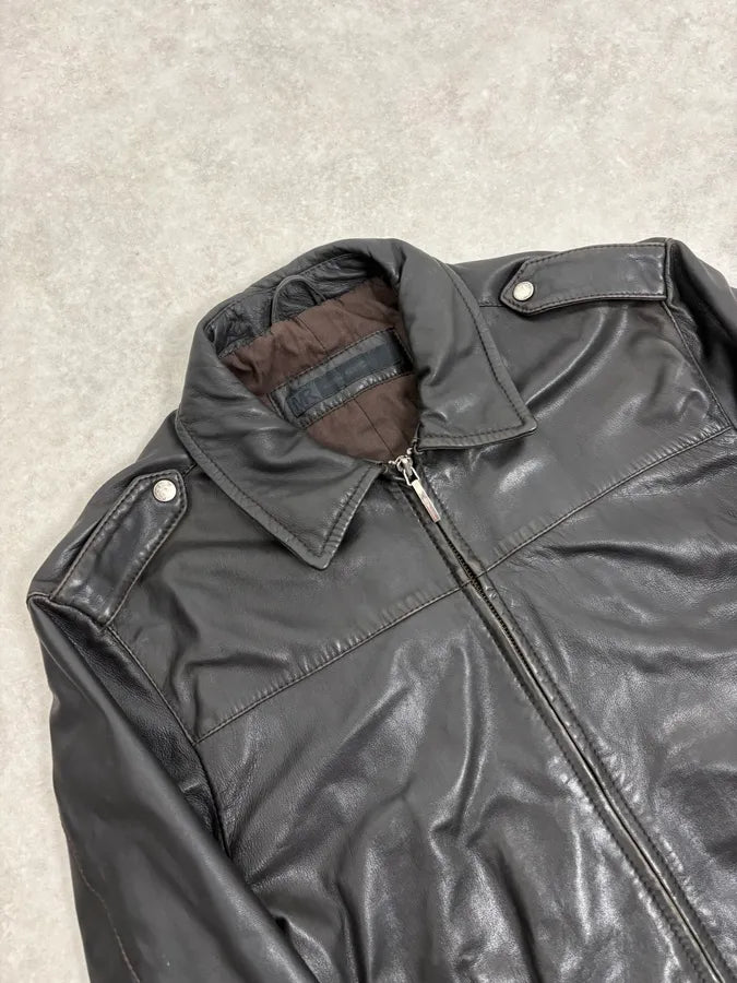 2000s Massimo Rebecchi Black Classy Leather Jacket IHsuXqS 4