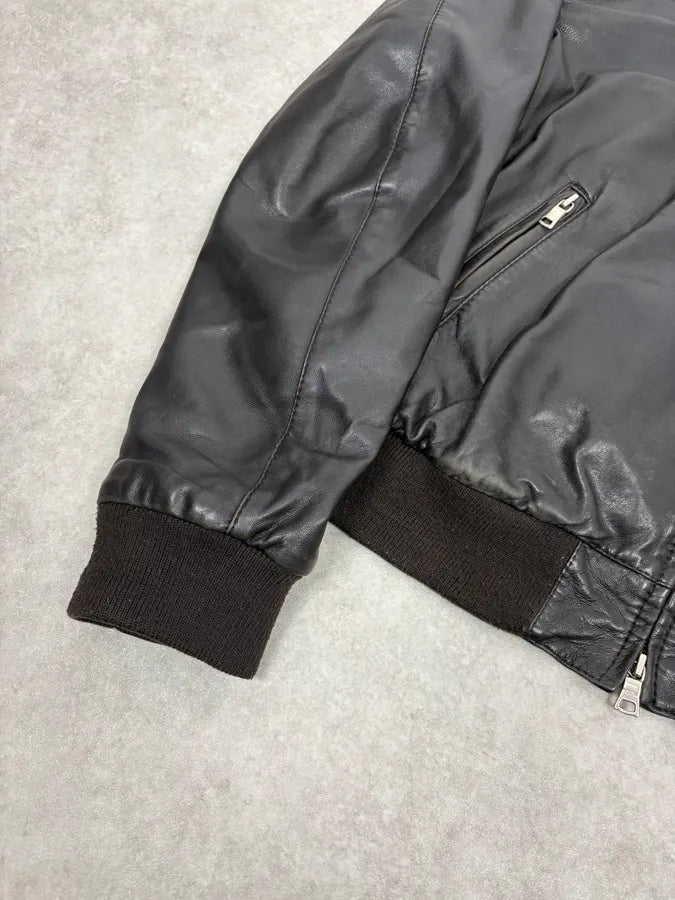 2000s Massimo Rebecchi Black Classy Leather Jacket IHsuXqS 7