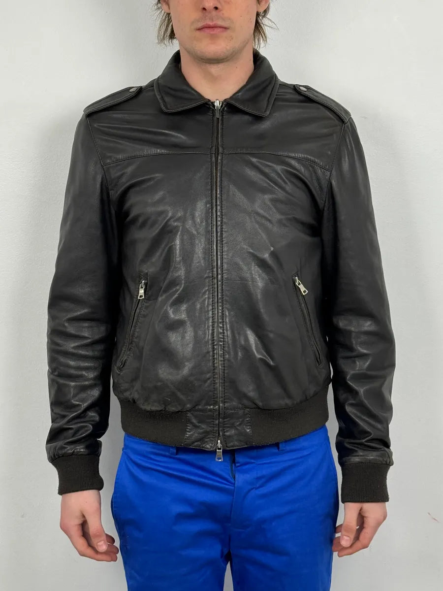 2000s Massimo Rebecchi Black Classy Leather Jacket IHsuXqS 1