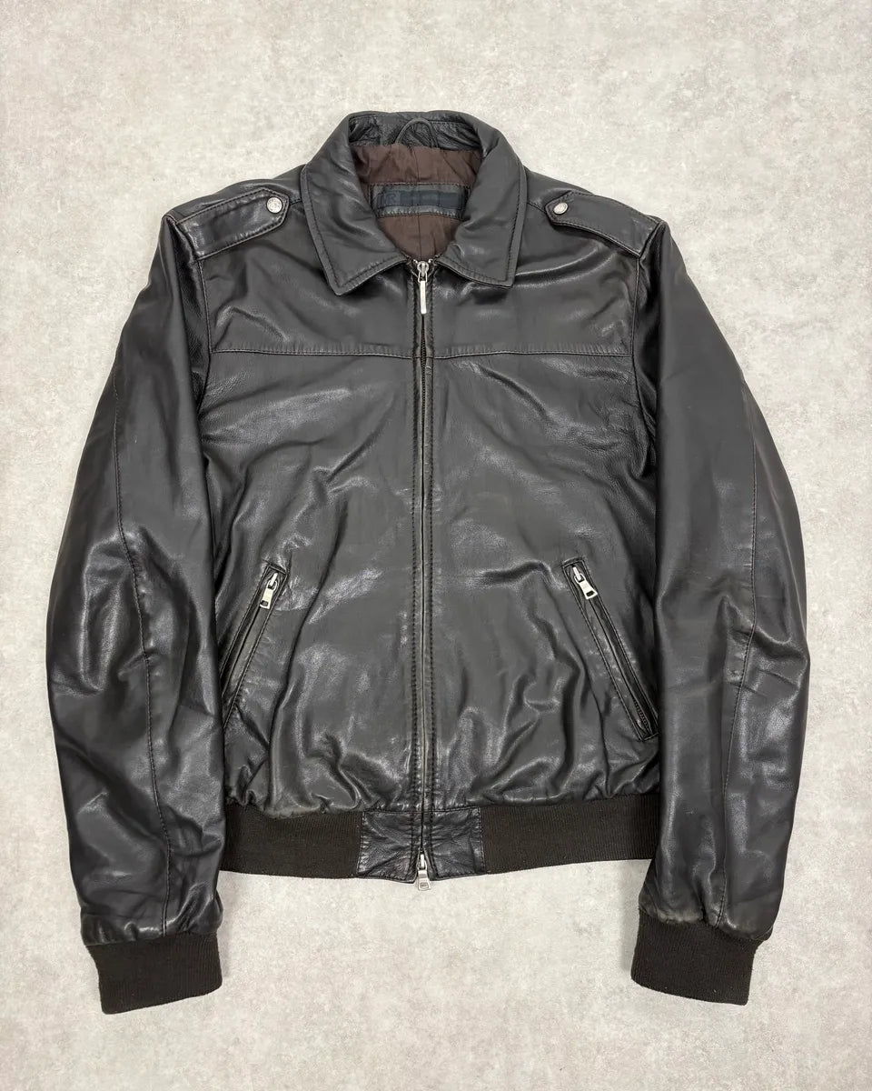 2000s Massimo Rebecchi Black Classy Leather Jacket IHsuXqS 0