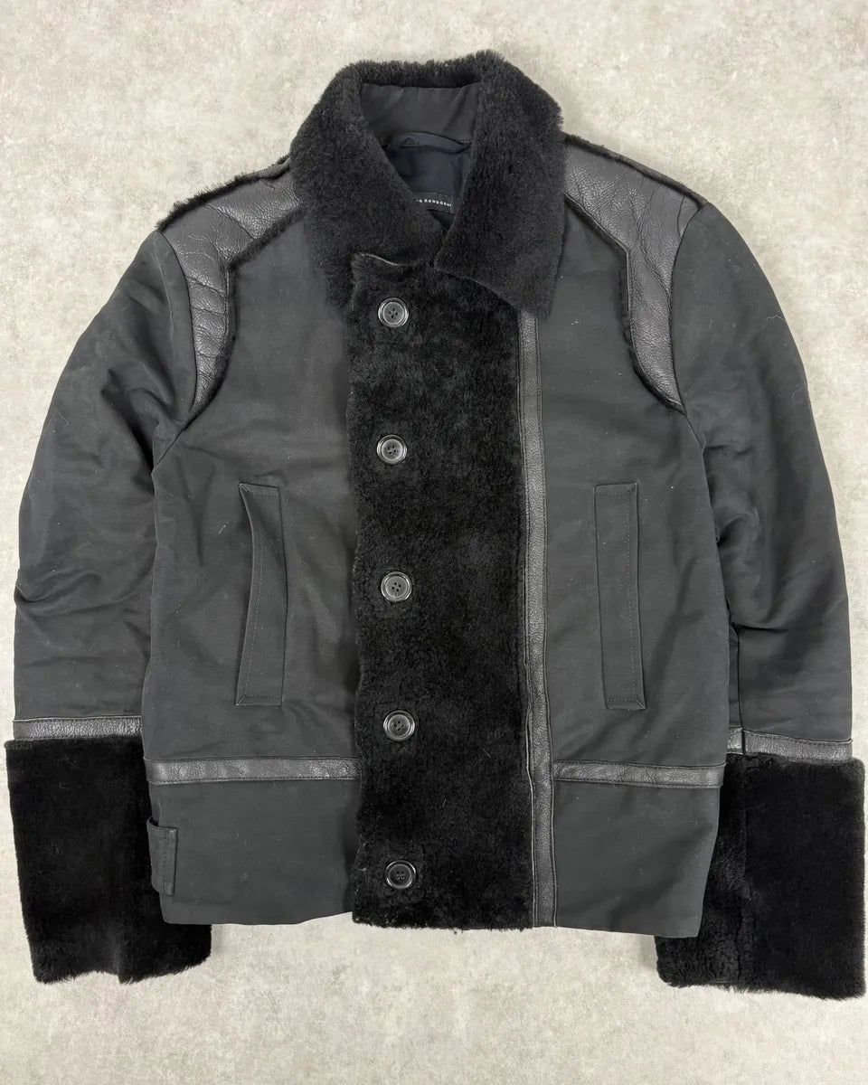 2000s Massimo Rebecchi Black Shearling Leather Jacket bxYQaGi 0